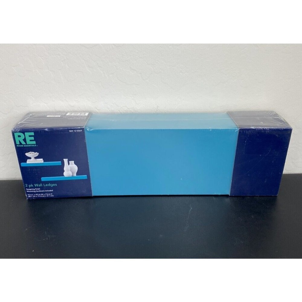 Pair of Room Essentials Teal Wall Ledge Black Shelf 15" x 4.5"x 1.25" Seagoing - Picture 2 of 7